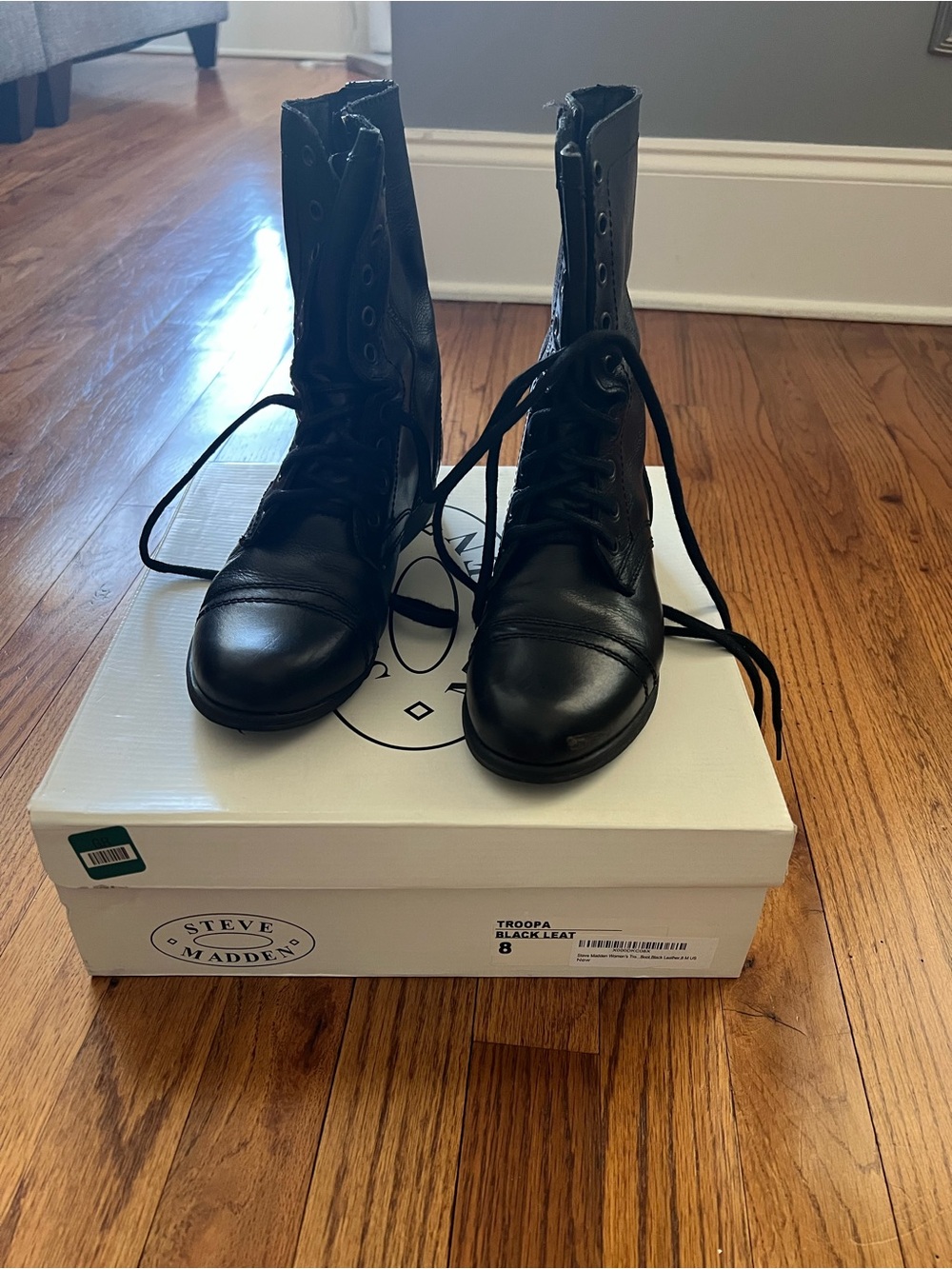 Steve Madden Black Leather Lace-Up Combat Boots